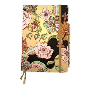 Johnny Was Tate Journal + Pen Set Black Pastel Floral 60's Vibe Journaling - New